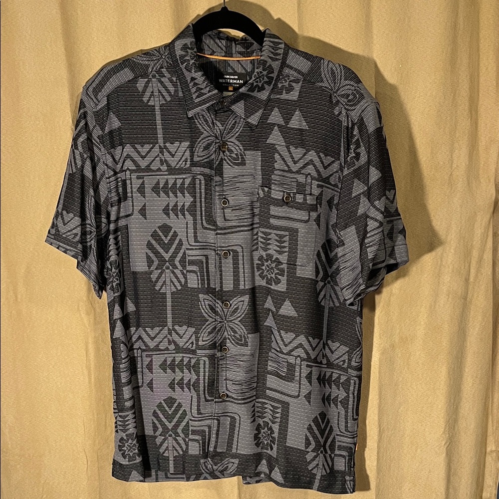 Quiksilver Black & Gray Geometric Short-Sleeve Camp Shirt